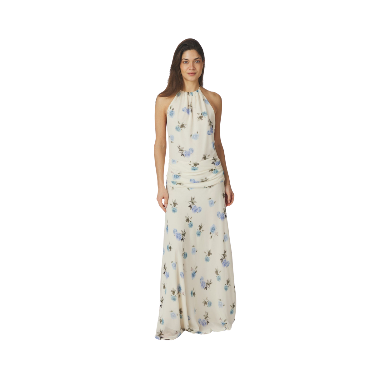 Gabina Faded Flower Dress - Light Blue Floral