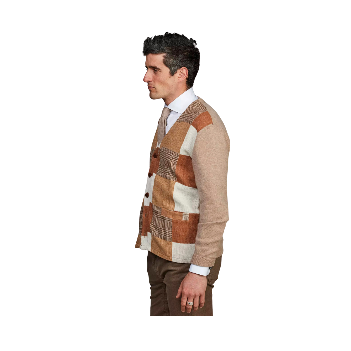 Woven Front Cardigan - 62 Dark Beige