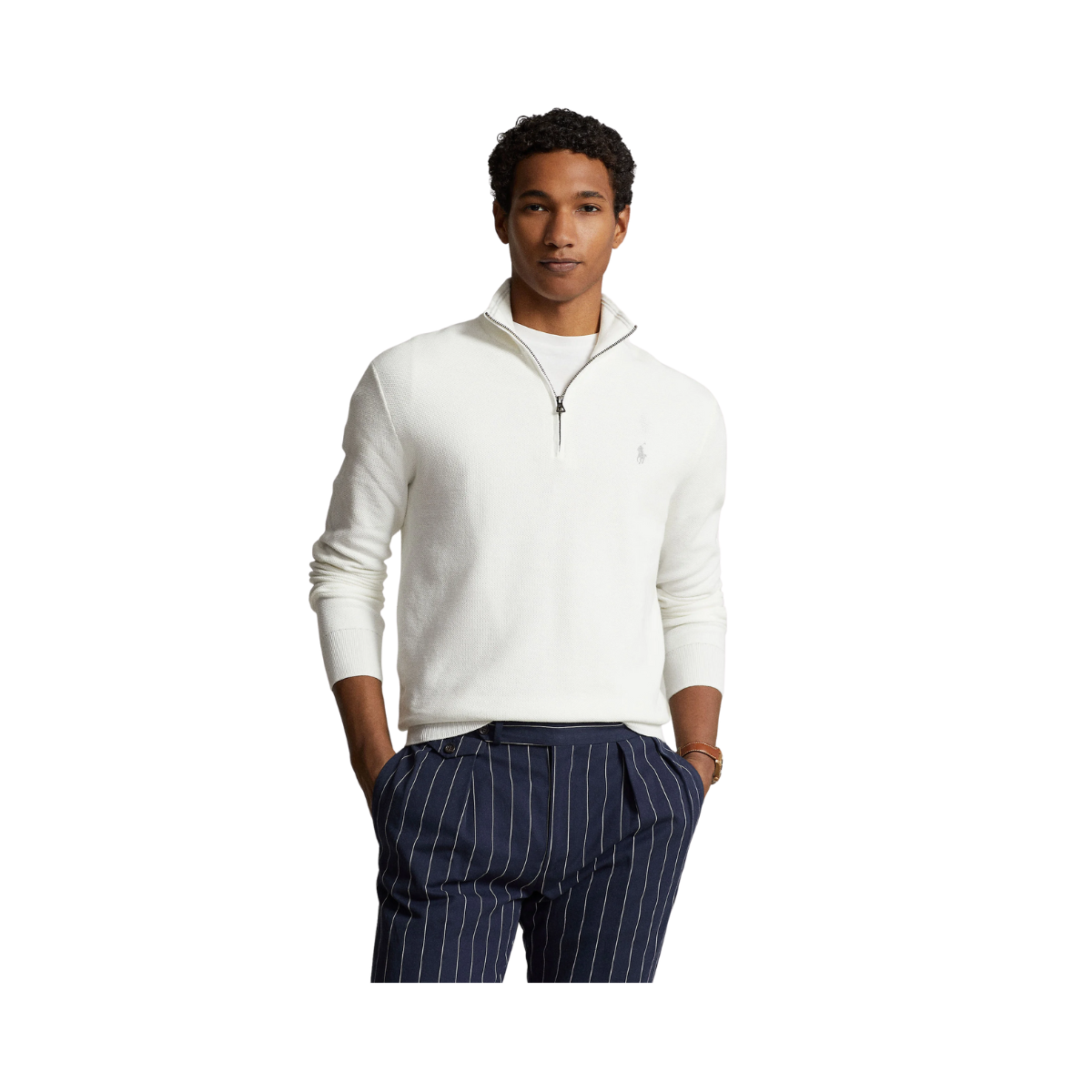 Knit Cotton Quarter-Zip Sweater - Deckwash White
