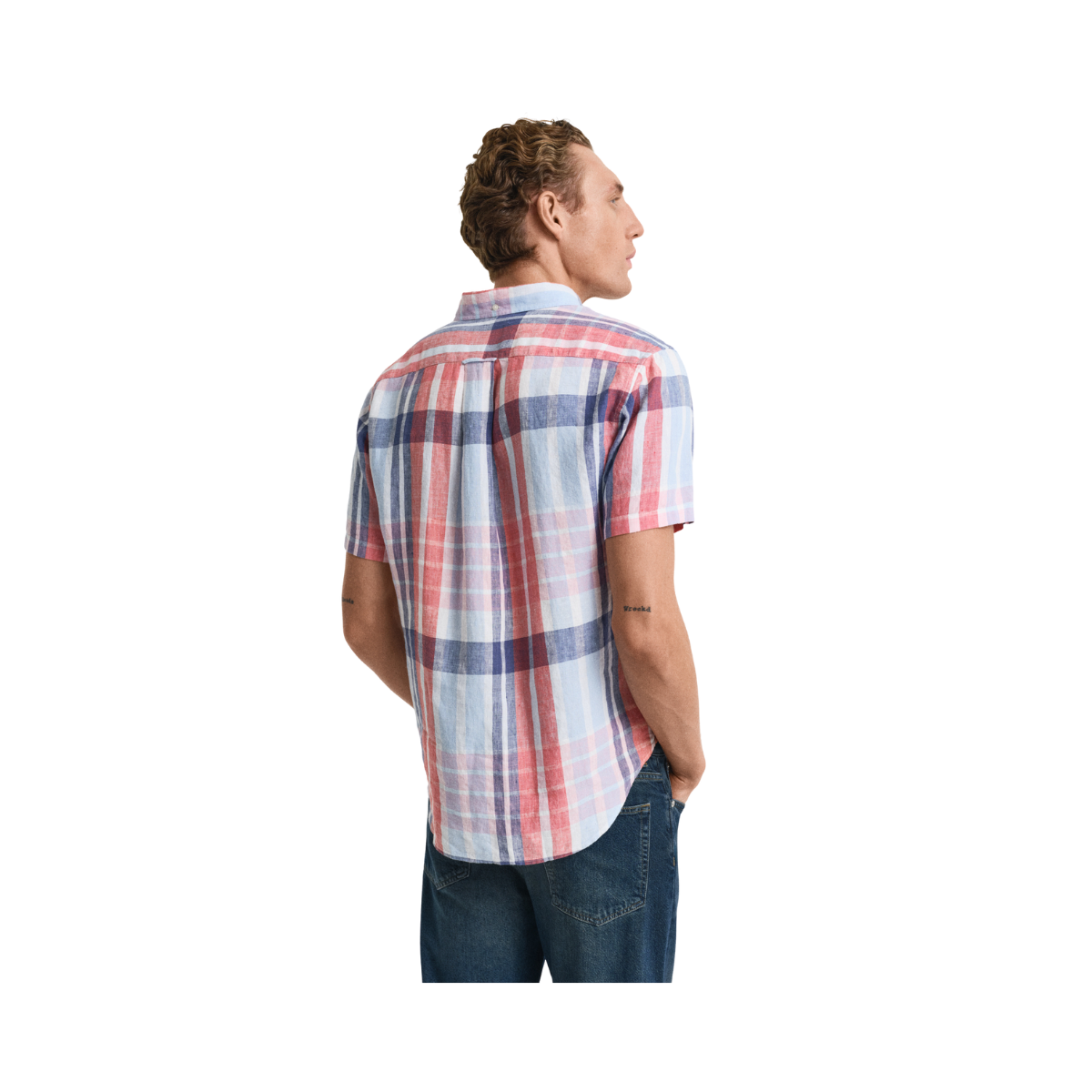 Reg Linen Madras Ss Shirt - Brick Red
