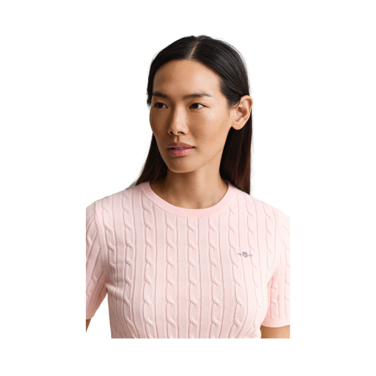 STRETCH COTTON CABLE SS C-NECK - Apricot Pink