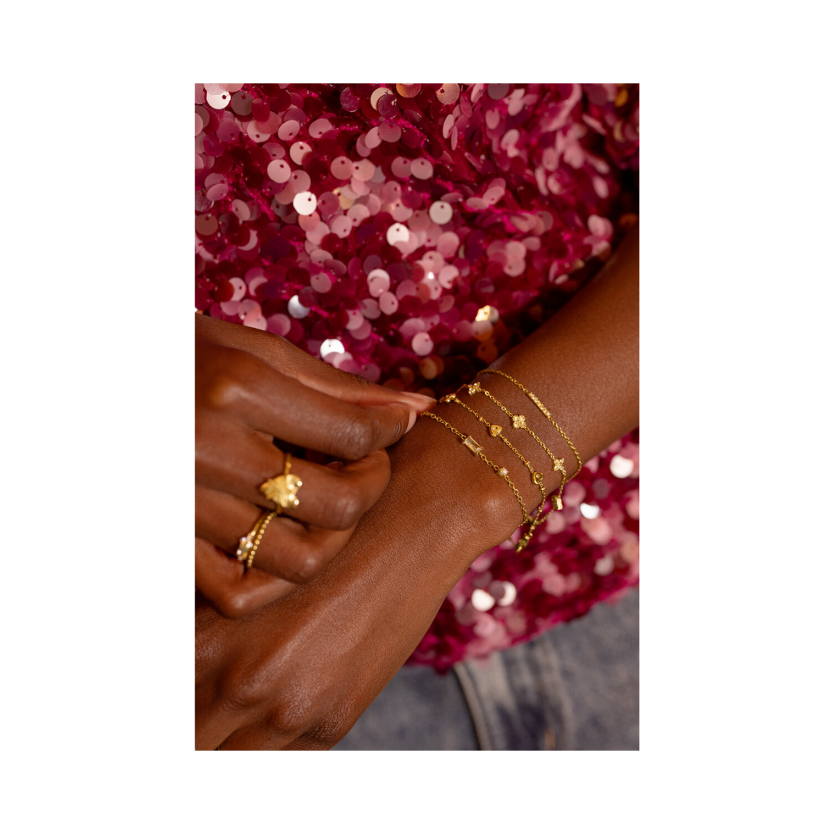 Bracelet tiny strass pearl charm - Gold