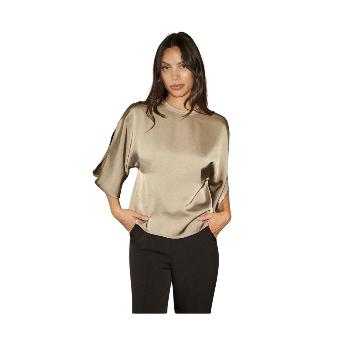 Liora Heavy Sateen Blouse - Dark Taupe