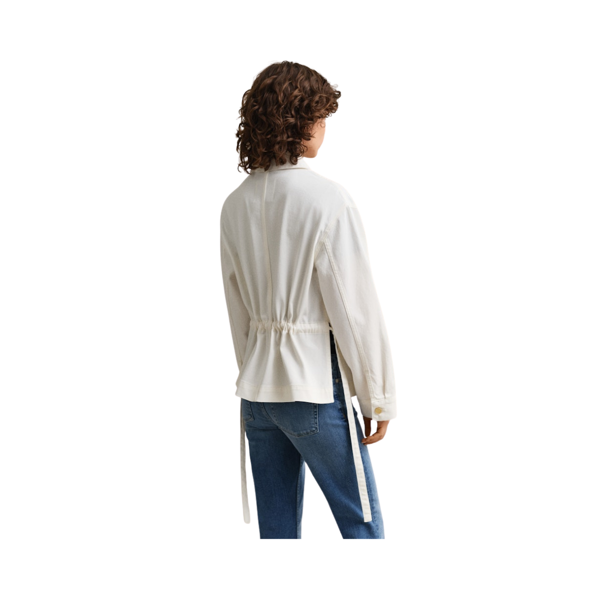 Denim Jacket With Tie Detail - Eggshell