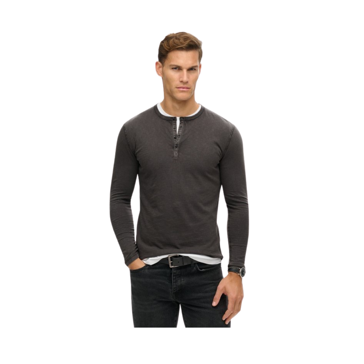 SLUB LS JERSEY GRANDAD TOP - AFB Washed Black