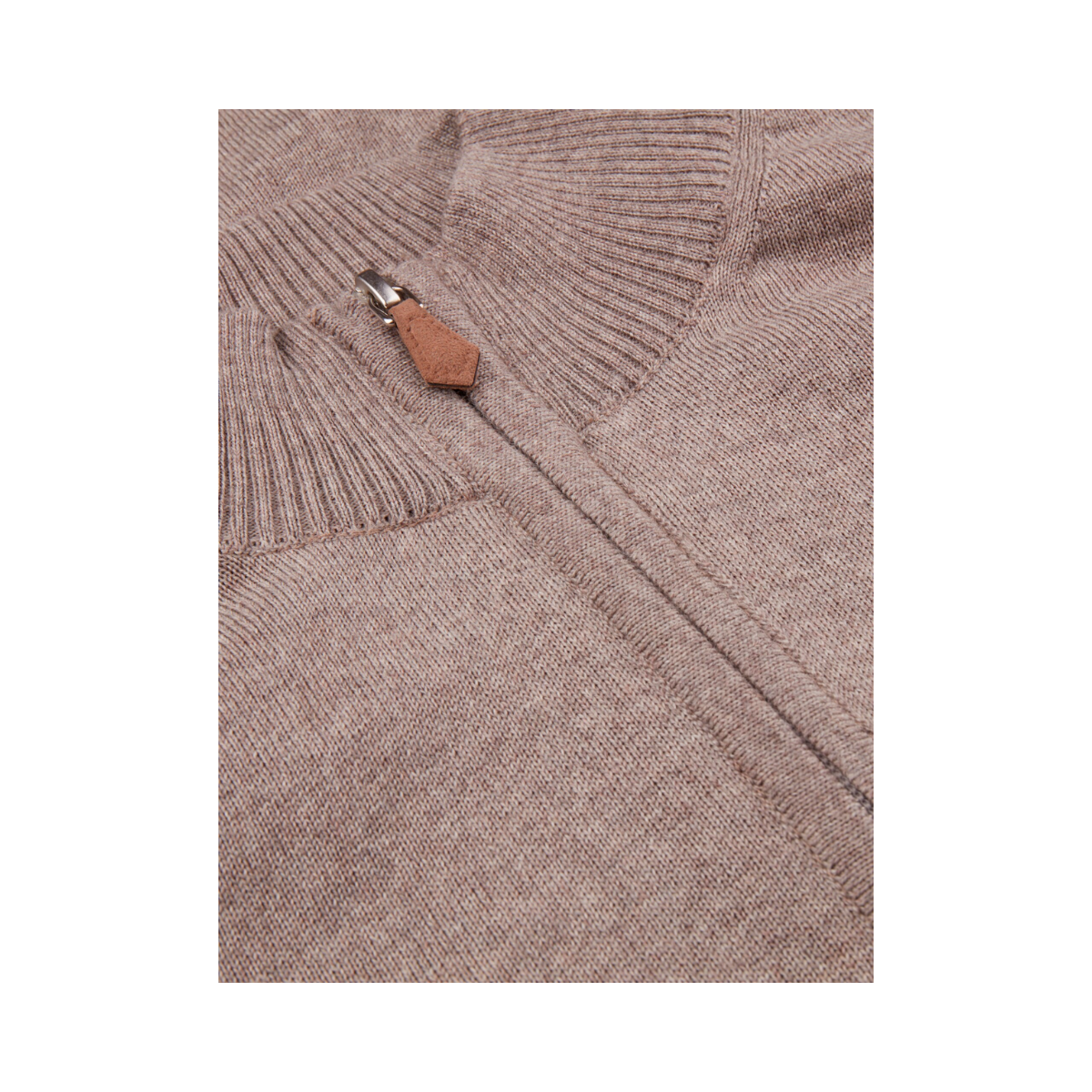 Sweater Knitted Half Zip Merino - Light Brown