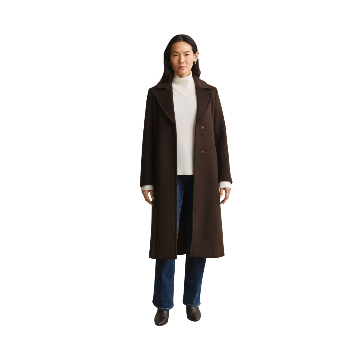 Belted Wool Blend Coat - Deep Brown
