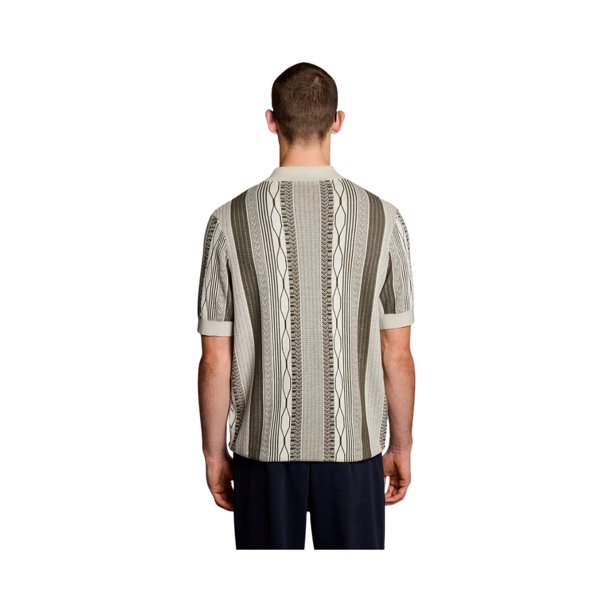 Brocade Jacquard Short Sleeve Knitted Shirt - Ice Cream / Khaki Ash