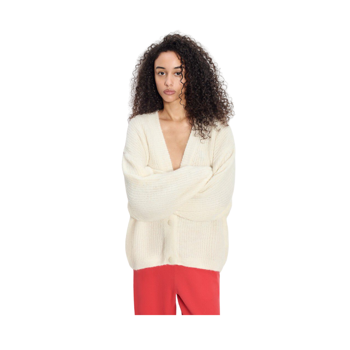 Gilet Court Ml Col V Boutonne - Nacre Chine