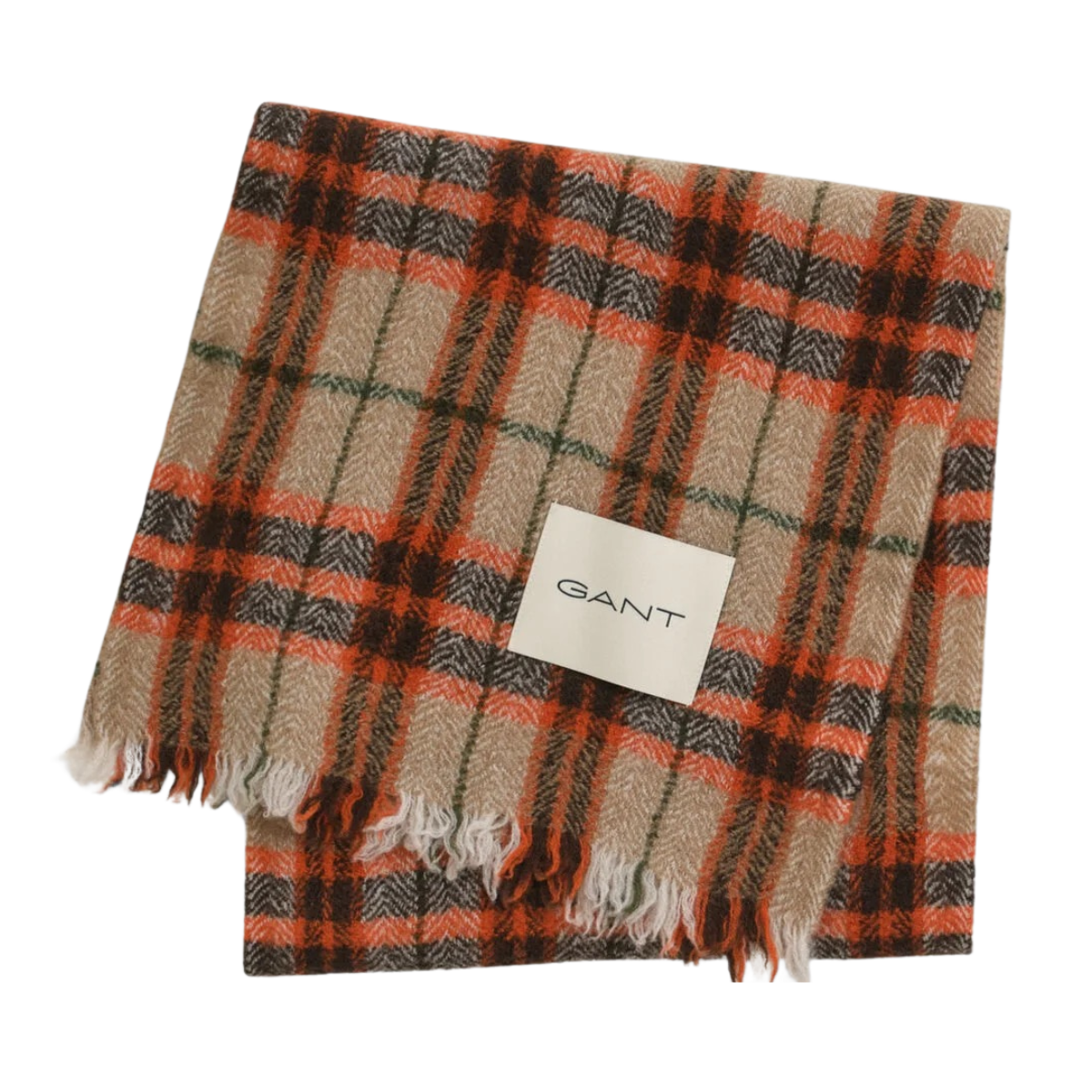 Wool Herringbone Checked Scarf - 845 Deep Orange