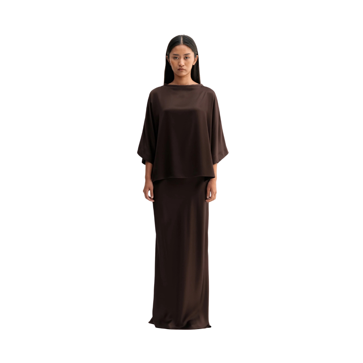 Tori Satin Tee - Dark Brown