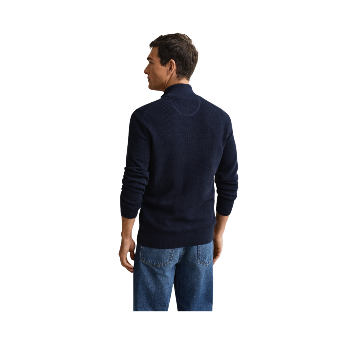 Micro Textured Cotton Zip Cardigan - Evening Blue