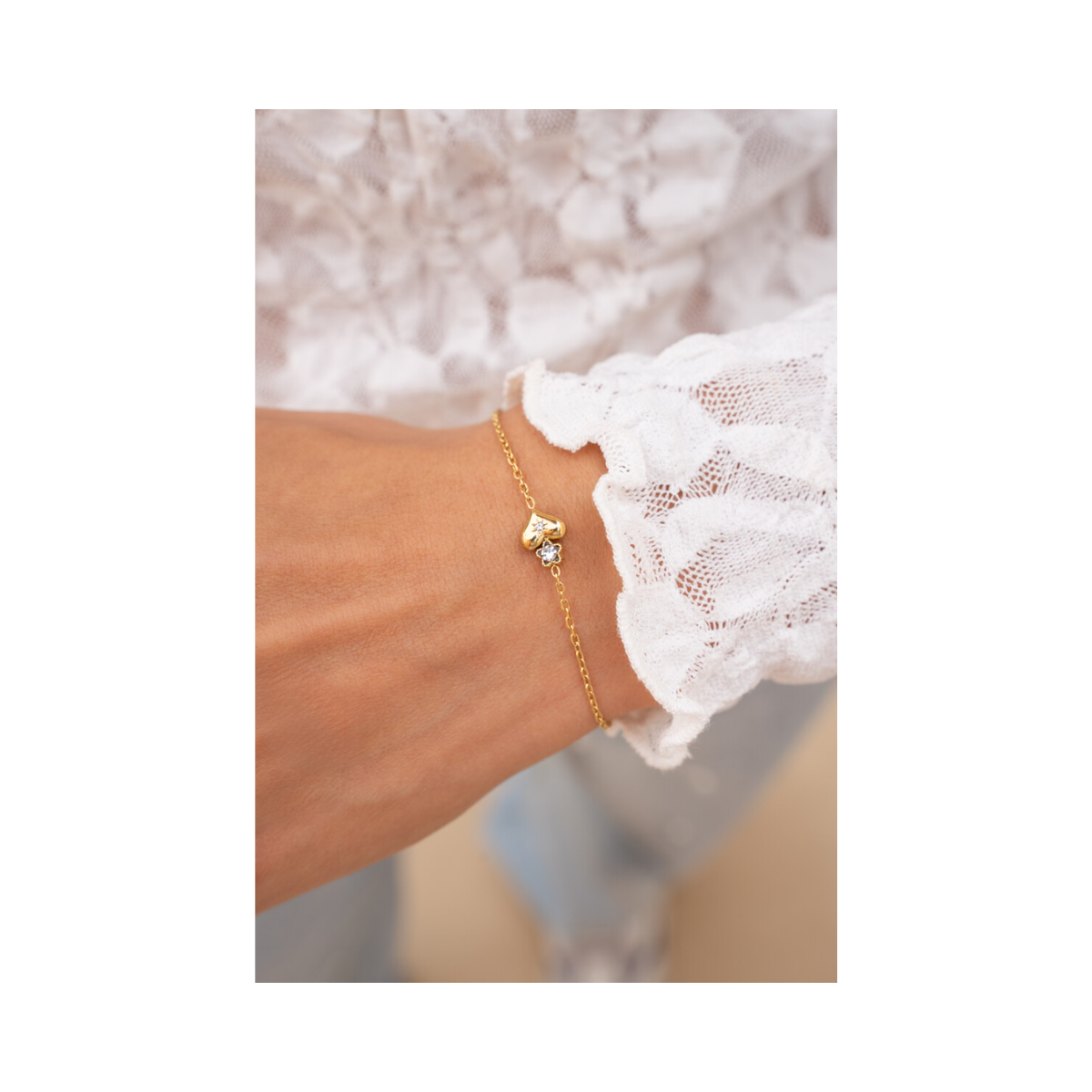 Bracelet heart flower strass - Gold