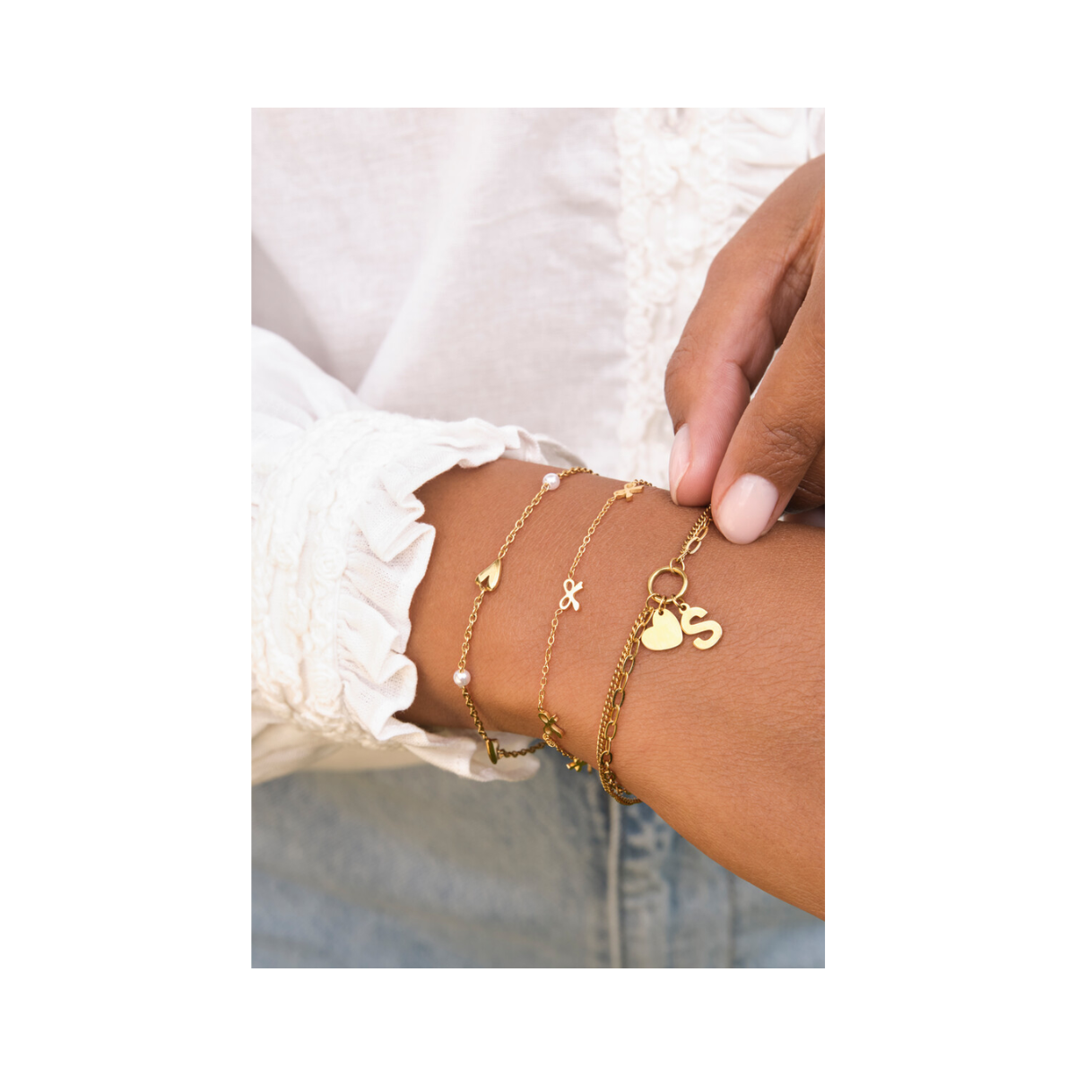 Bracelet hearts & pearls - Gold