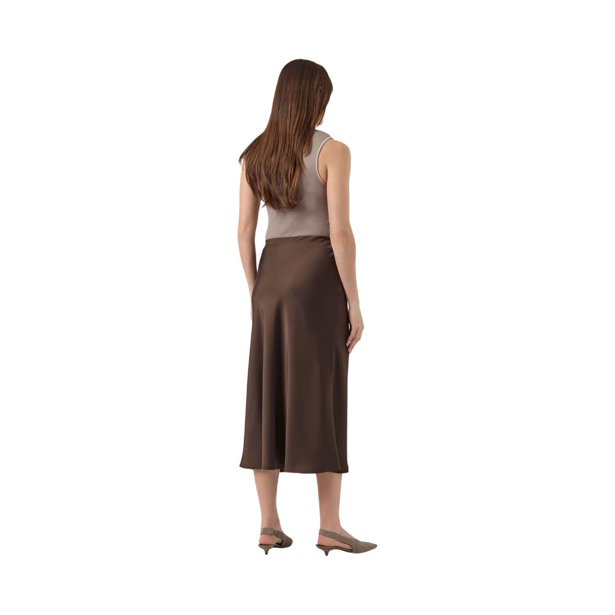 YASPella Highwaist Midi Skirt - Chocolate brown