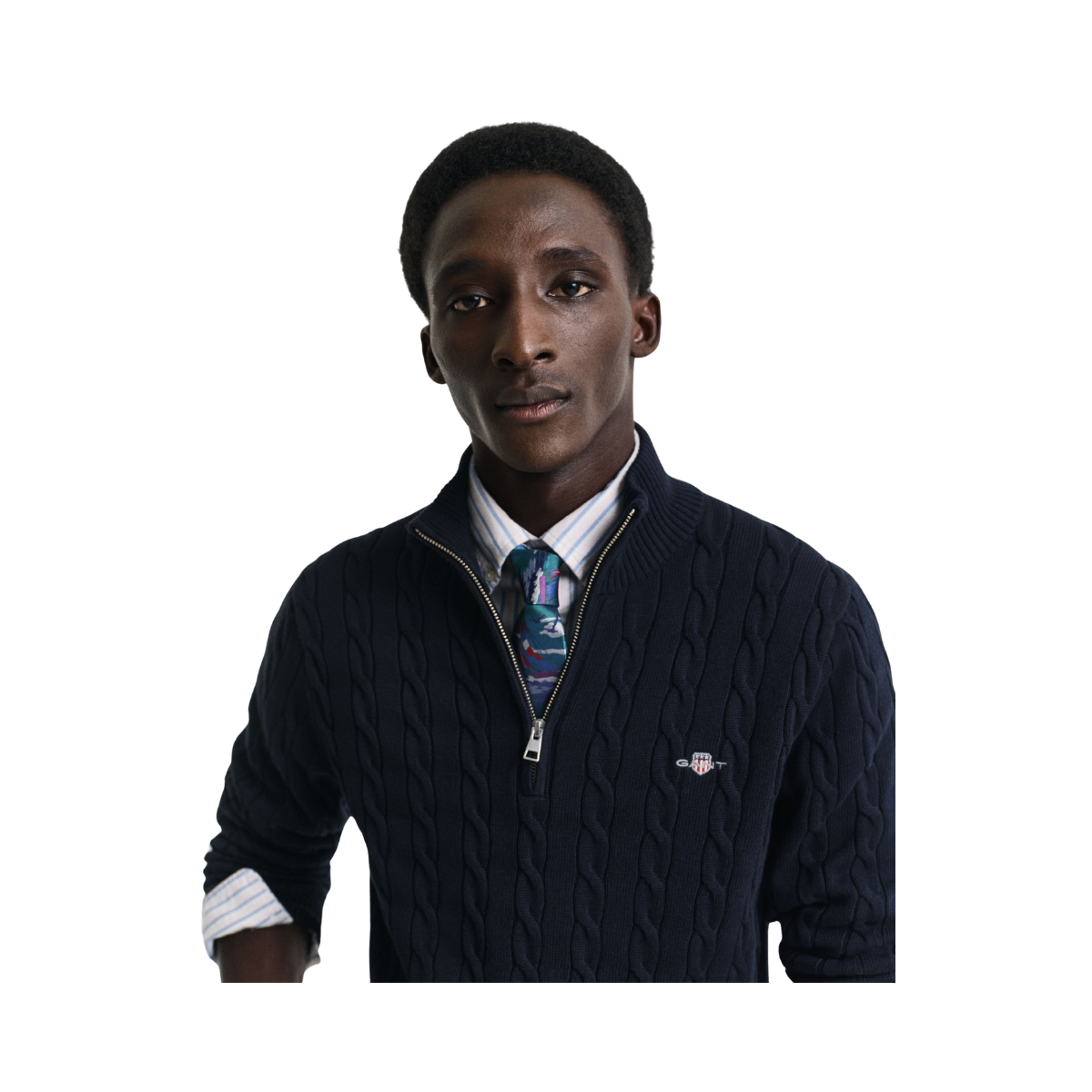 Cotton Cable Half Zip - Evening Blue