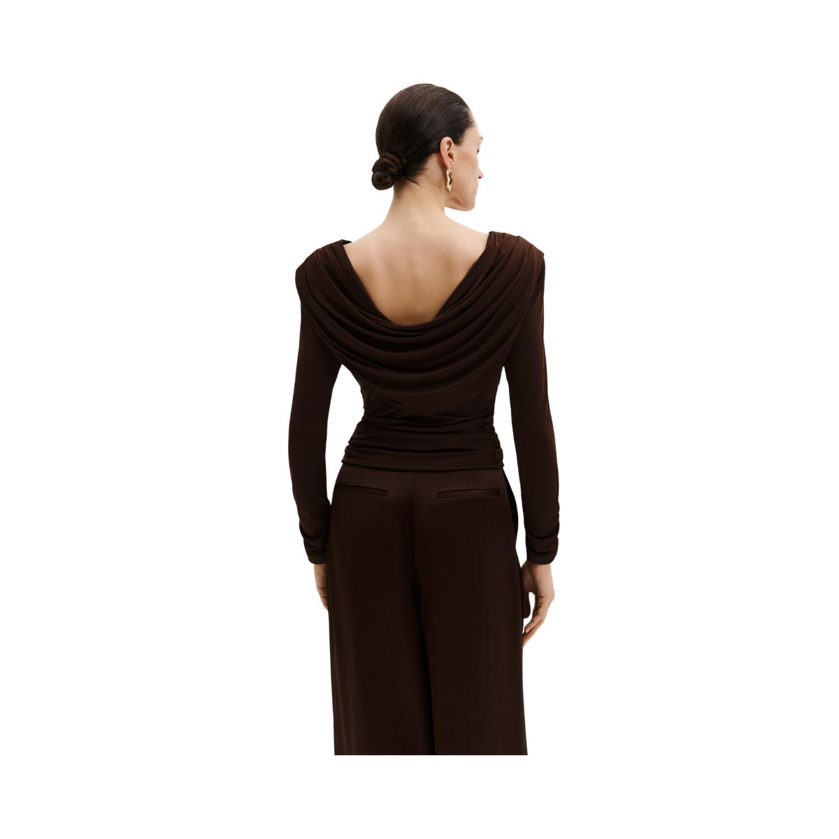 Signe Cowl Neck Jersey Top - Dark Brown