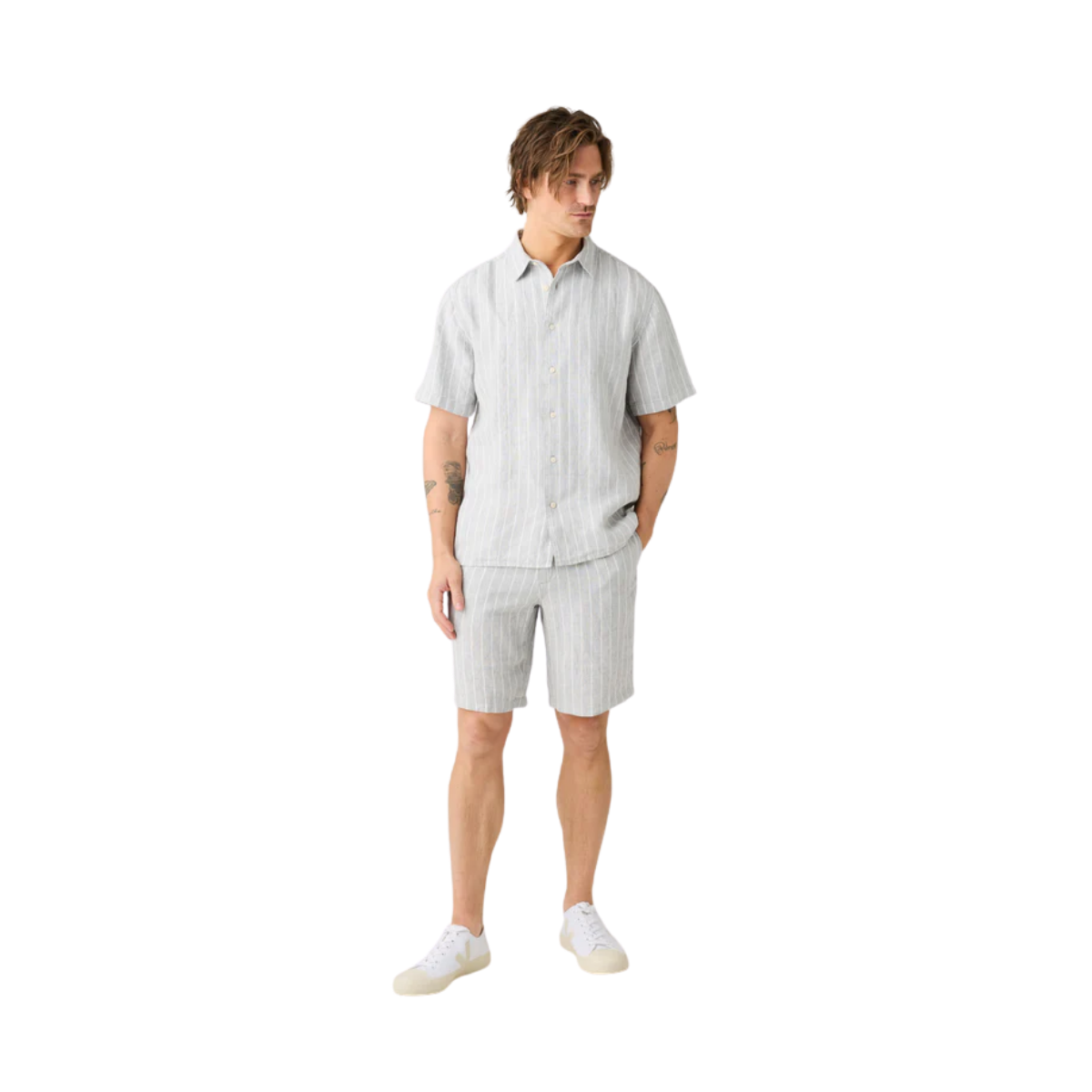Fig Linen Stripe Shorts - Grey Stripe