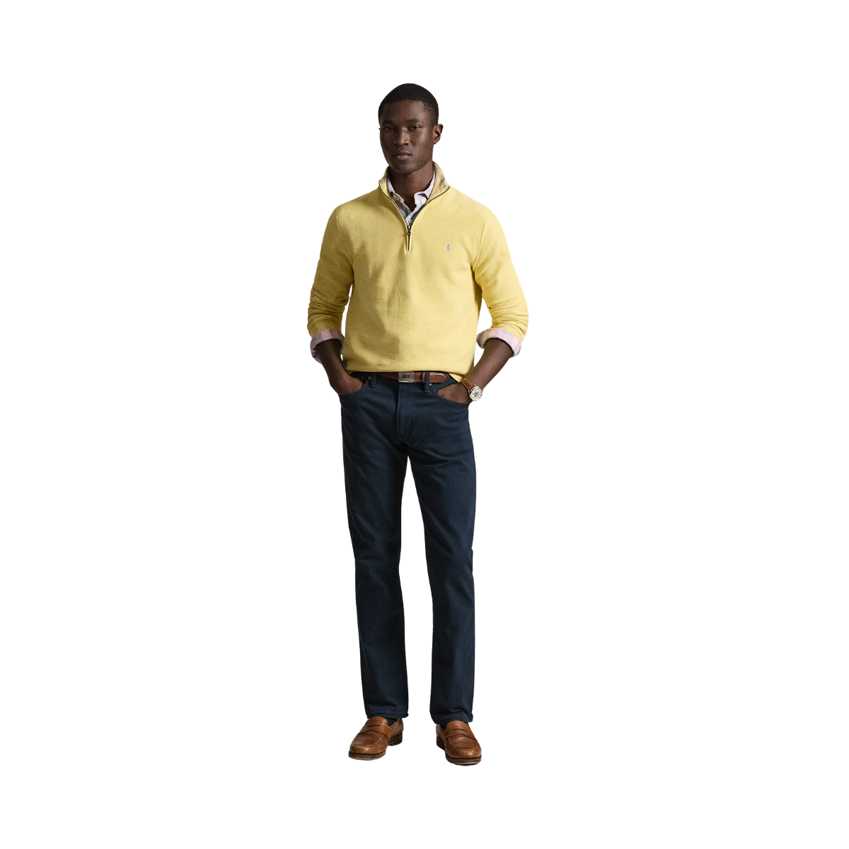 Knit Cotton Quarter-Zip Sweater - Soft Yellow
