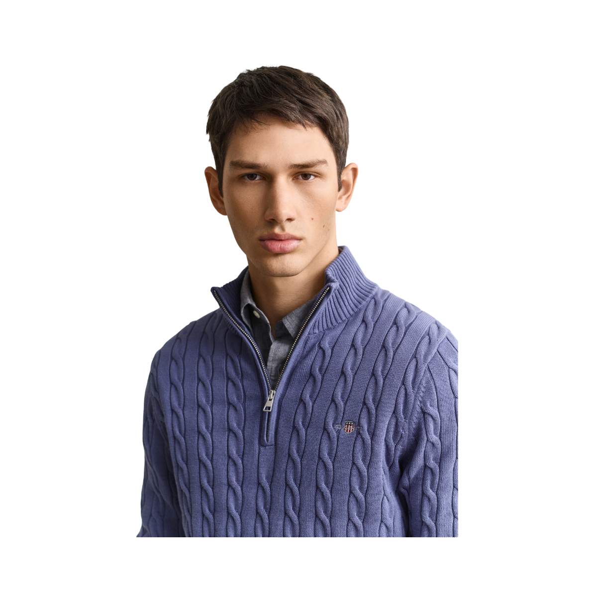 Cable Knit Half-Zip Sweater - Blue Horizon
