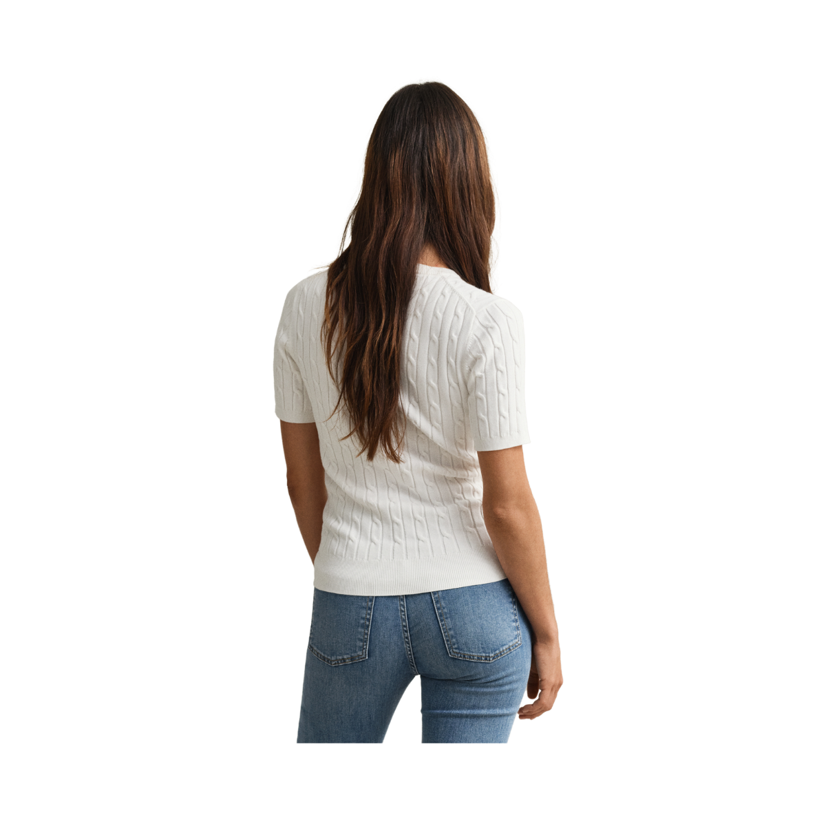 STRETCH COTTON CABLE SS C-NECK - Eggshell