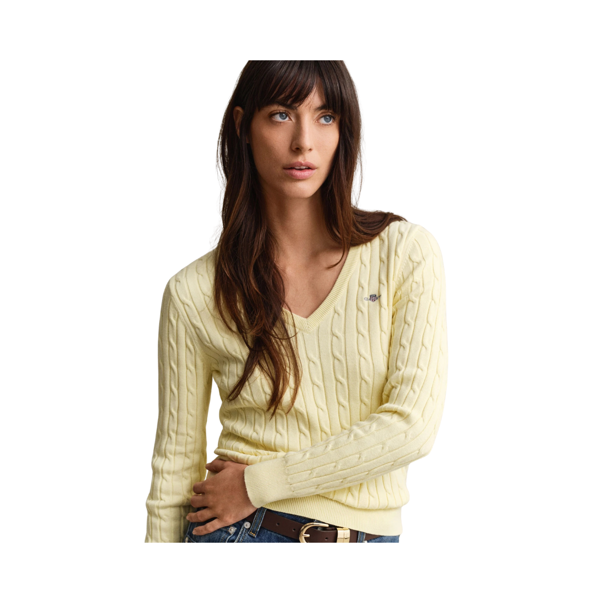 Stretch Cotton Cable V-Neck - Vanilla Yellow