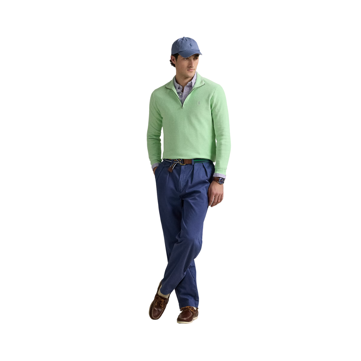Knit Cotton Quarter-Zip Sweater - Artichoke Green Hthr