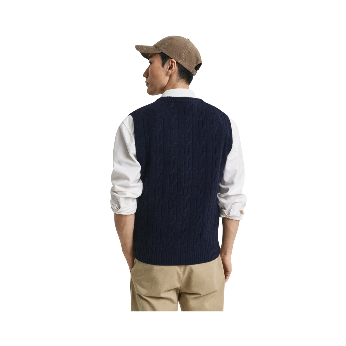 Lambswool Cable Vest - Evening Blue