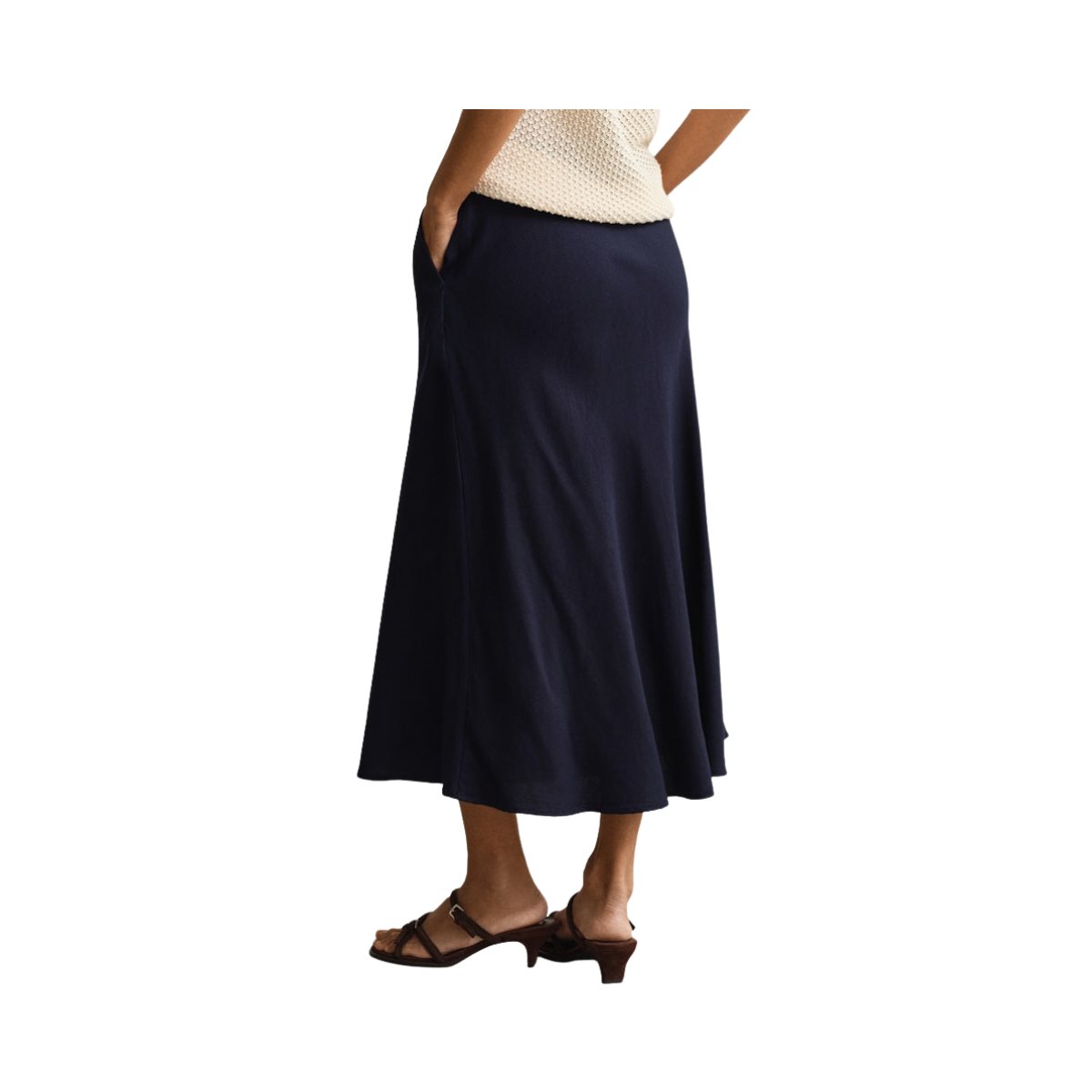 Flared Linen Blend Skirt - Evening Blue