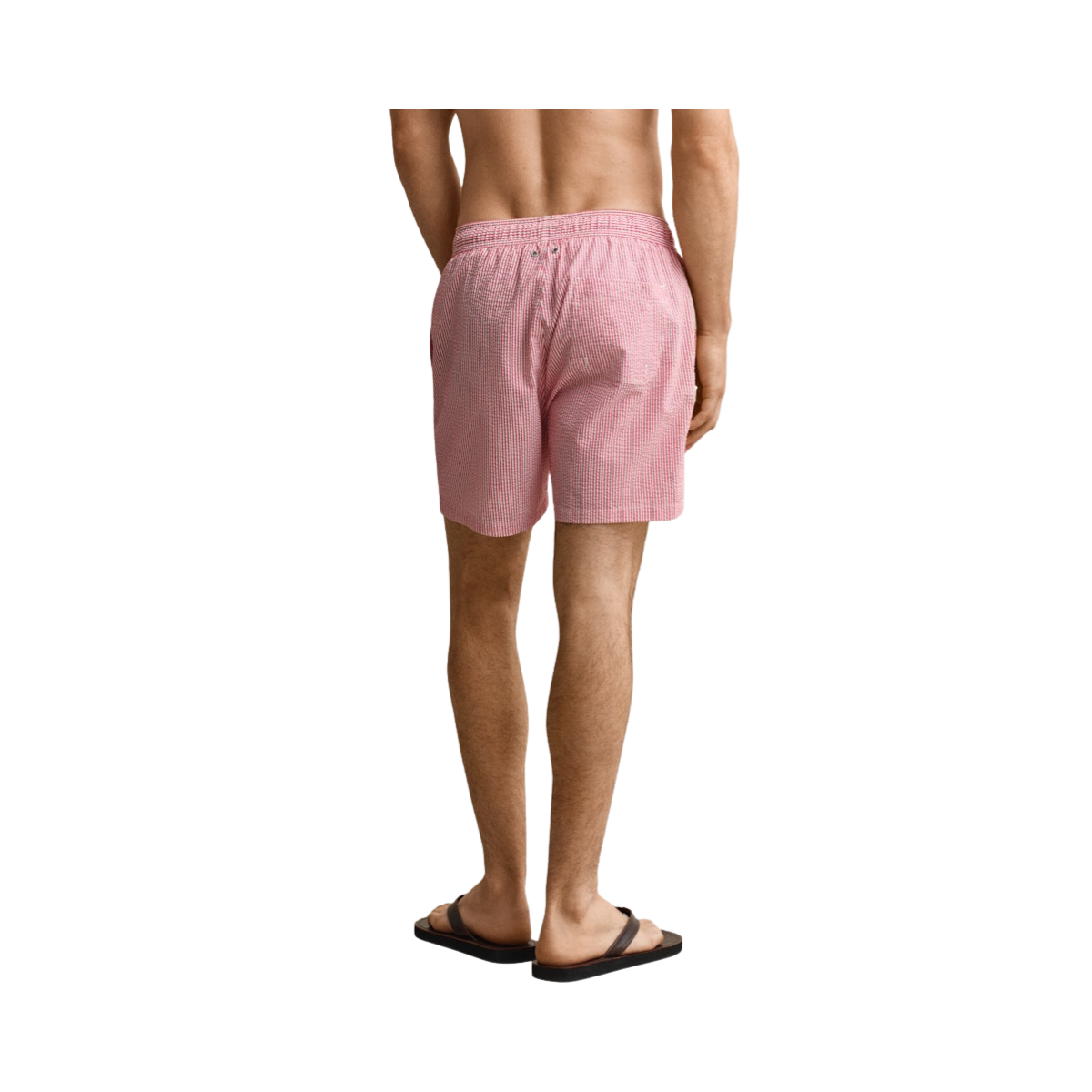 Striped Seersucker Swim Shorts - Rose Red