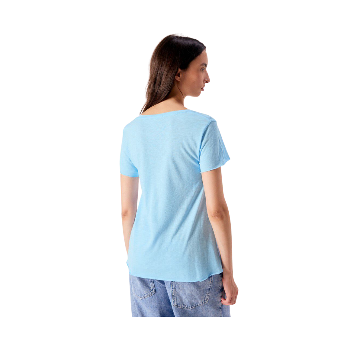 T-Shirt Trapeze Mc Col V - Bleu Ciel Vintage