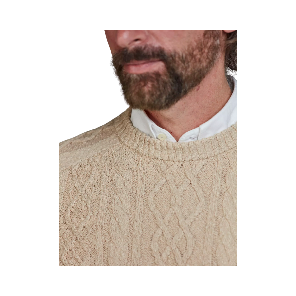 Crew Neck Cable Knit - Sand