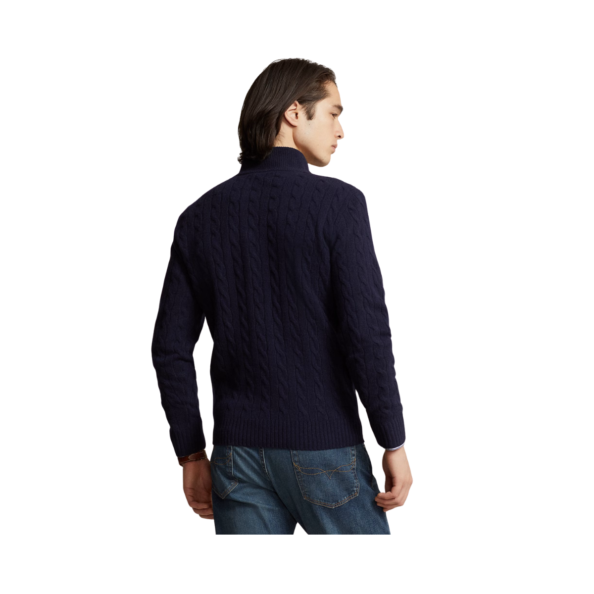Cable-Knit Wool-Cashmere Zip Sweater - Rustic Navy