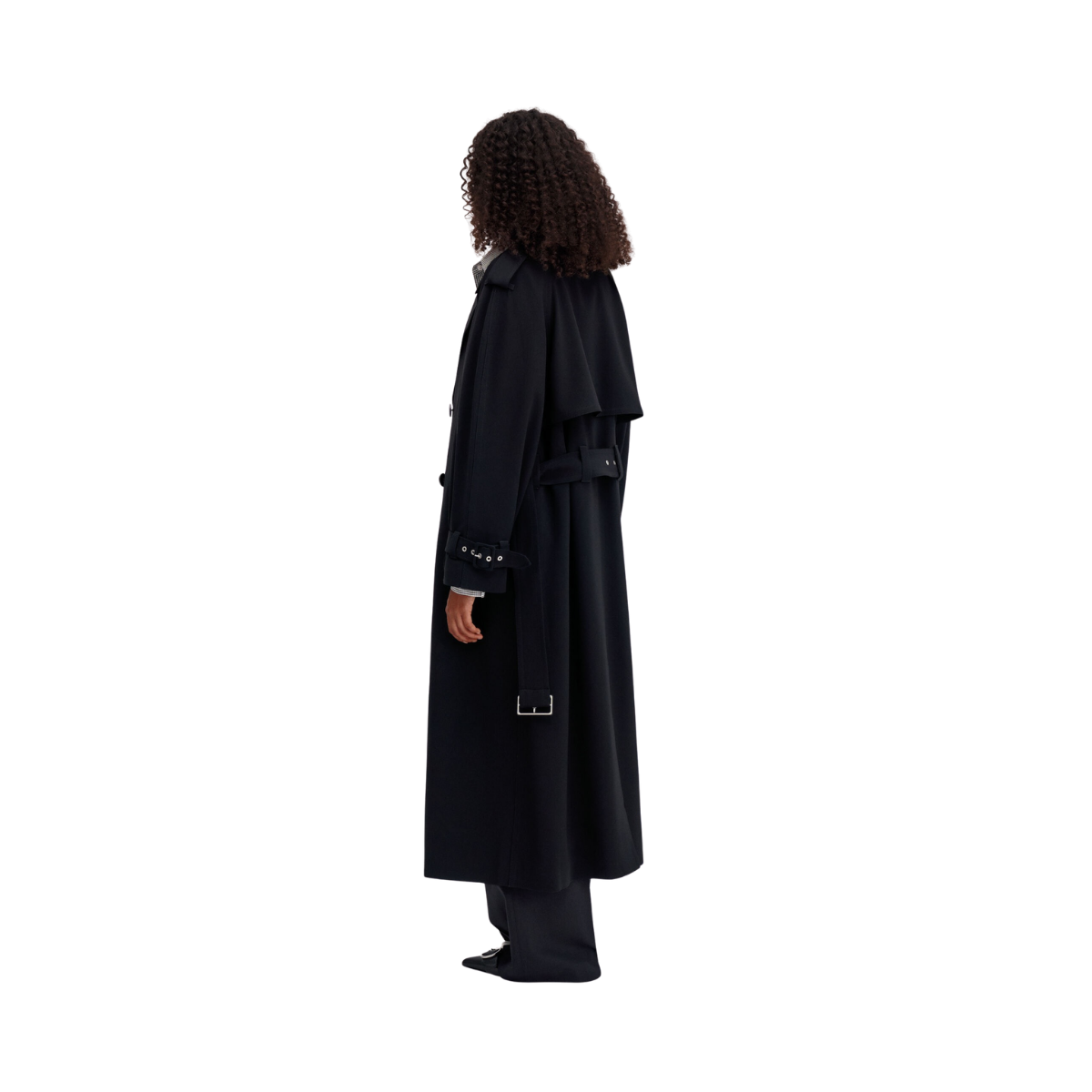 Draped Trench Coat - Black