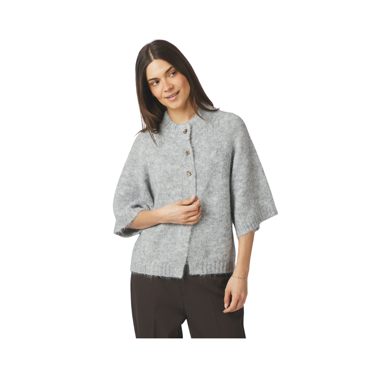 Benuta Fluffy Knit Cardigan - Grey Melange
