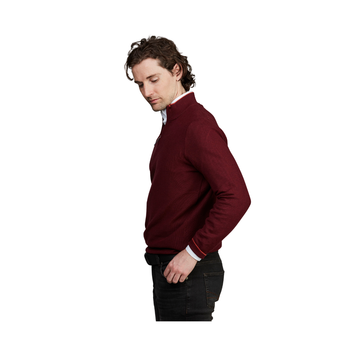 Half Zip Structure Knit - Ruby Red