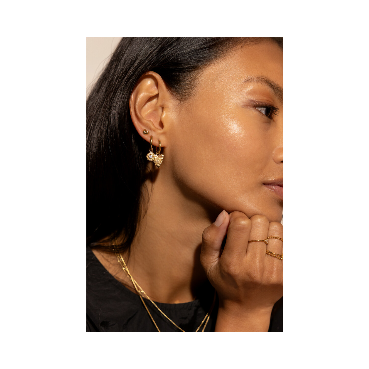 Earstud heart strass - Gold