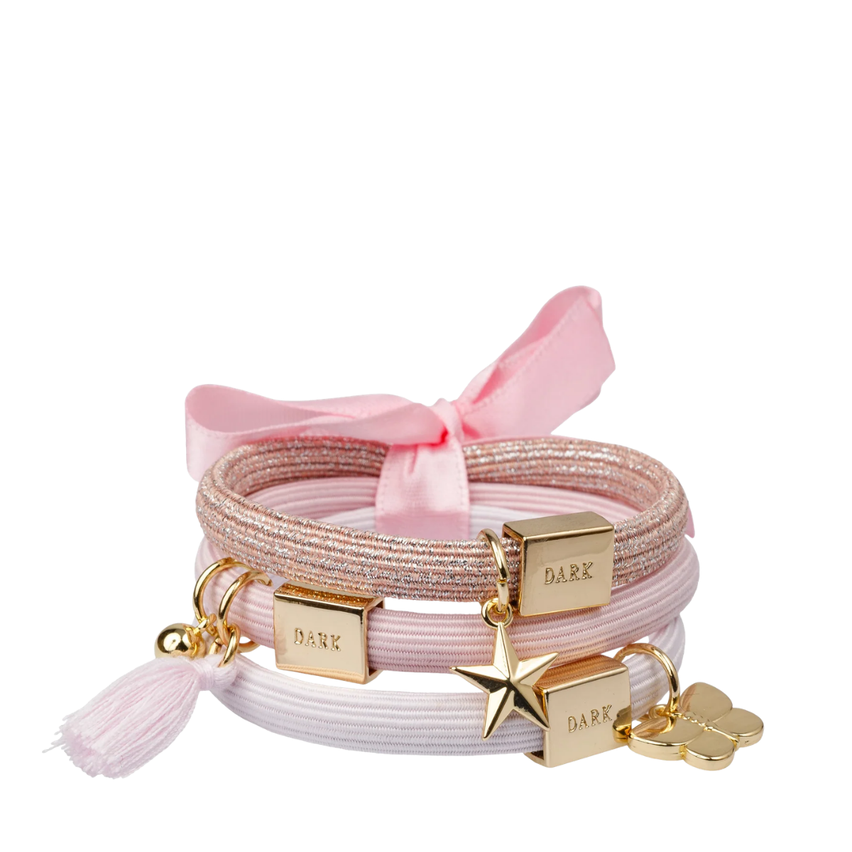 Hair Ties 3 pk Charm Combo - Cotton Candy W/Gold