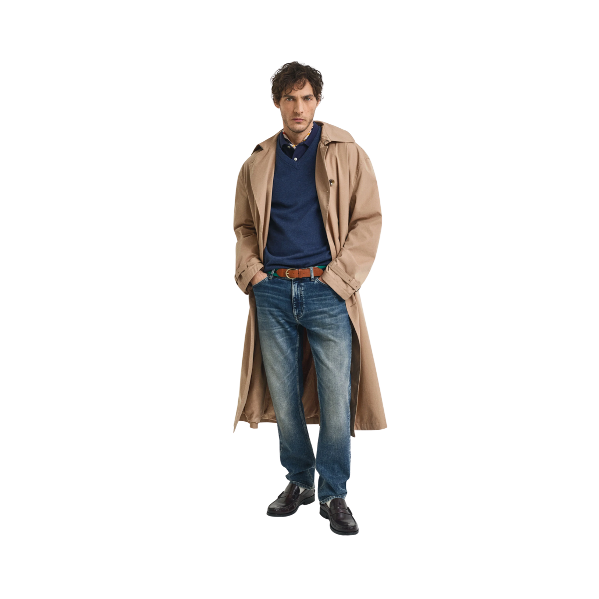 Classic Cotton V-Neck - Dark Jeansblue Melange
