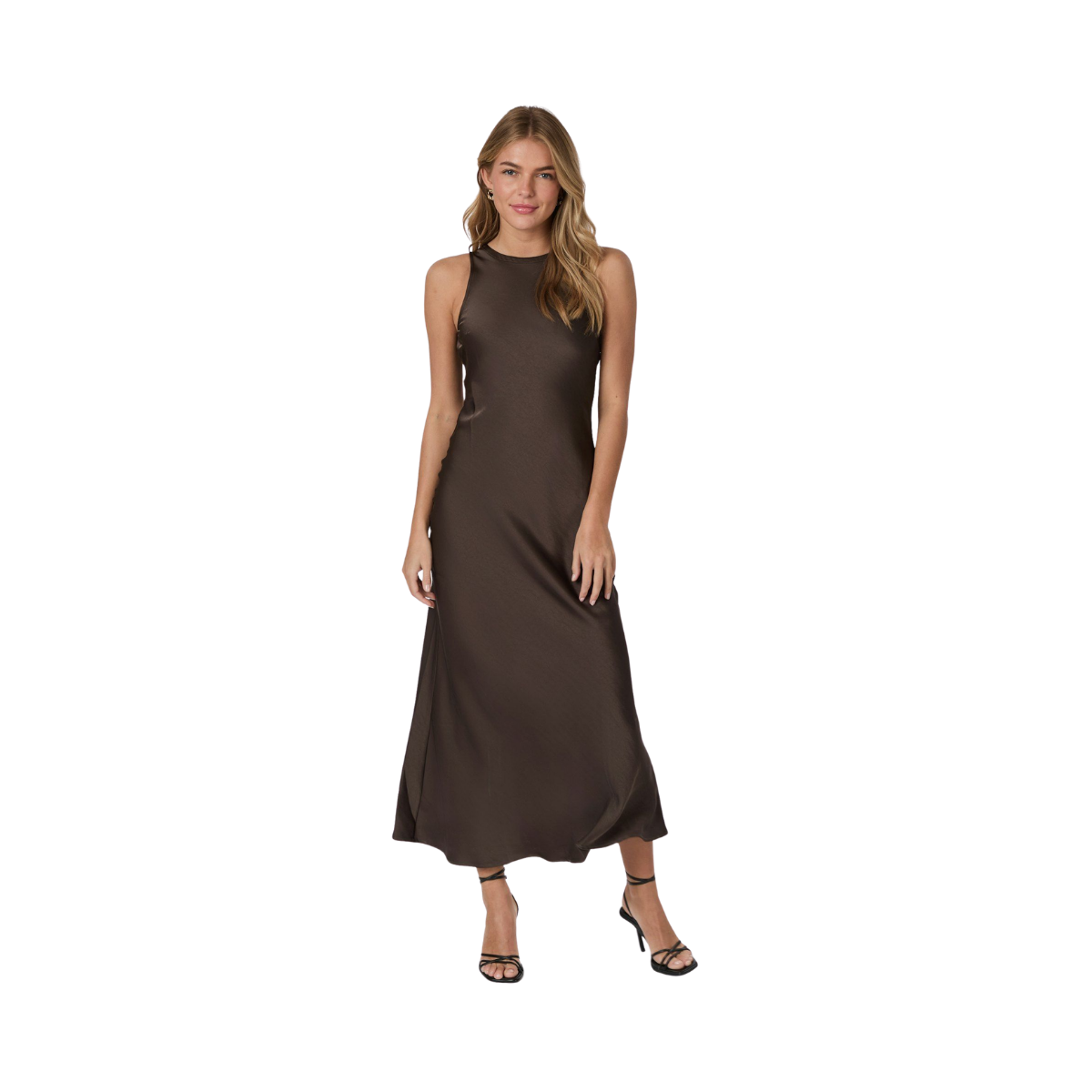 Celinie Heavy Sateen Dress - Dark Brown