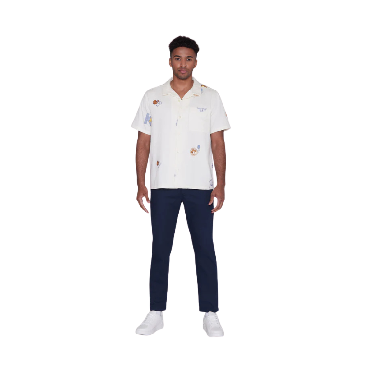Box Fit Short Sleeve Shirt With Embroidery - Egret