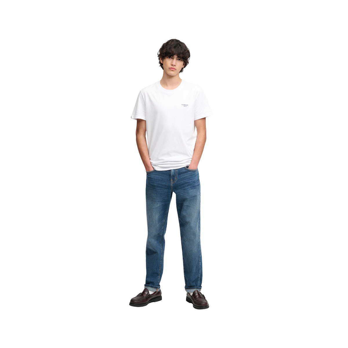 Essential Stacked Logo Emb Tee - Optic/Navy