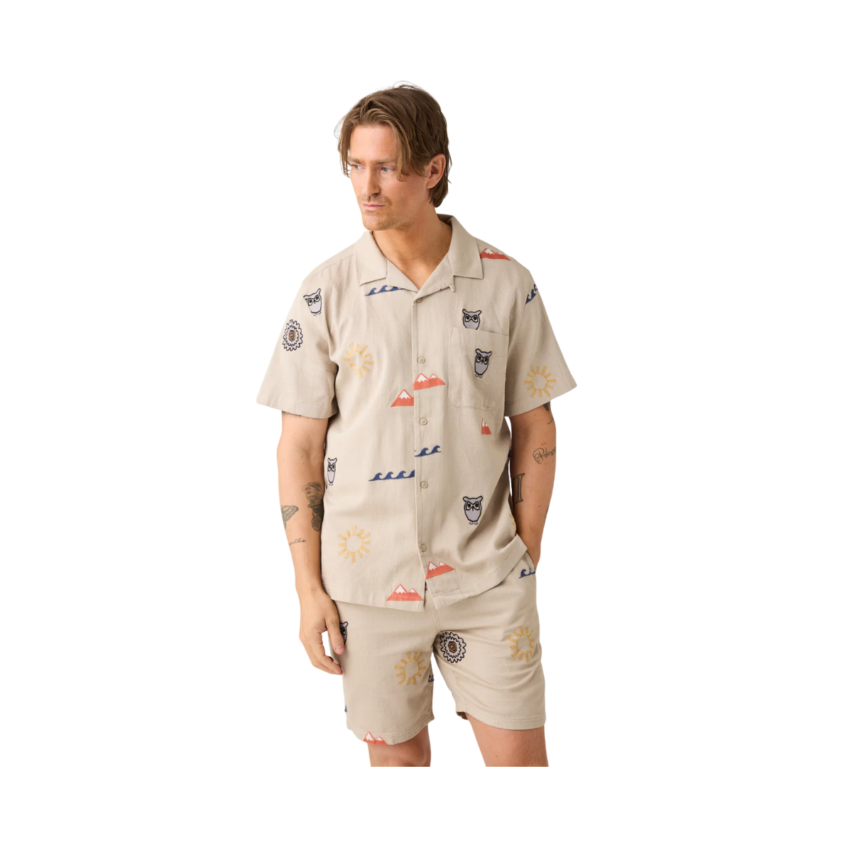 Organic Cotton Embroidery Shirt - Light feather gray