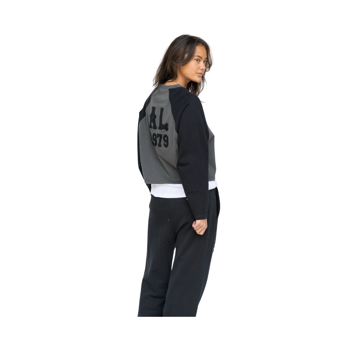 Cropped Varsity LS Tee - Anthracite Black