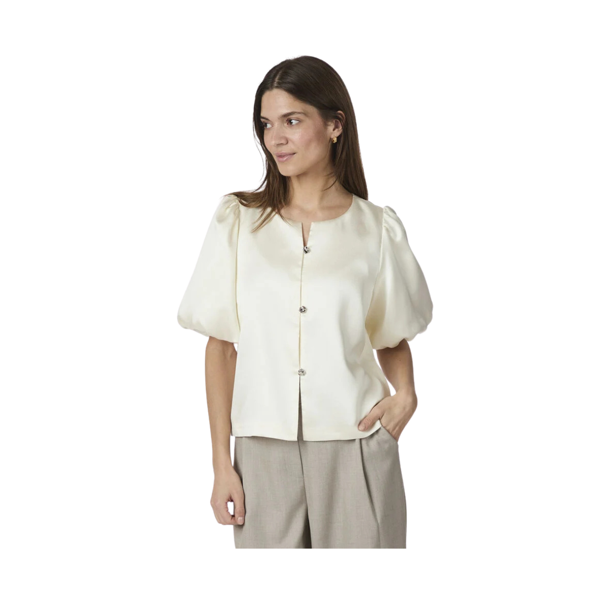 Aisa Dull Satin Blouse - 124 Ivory
