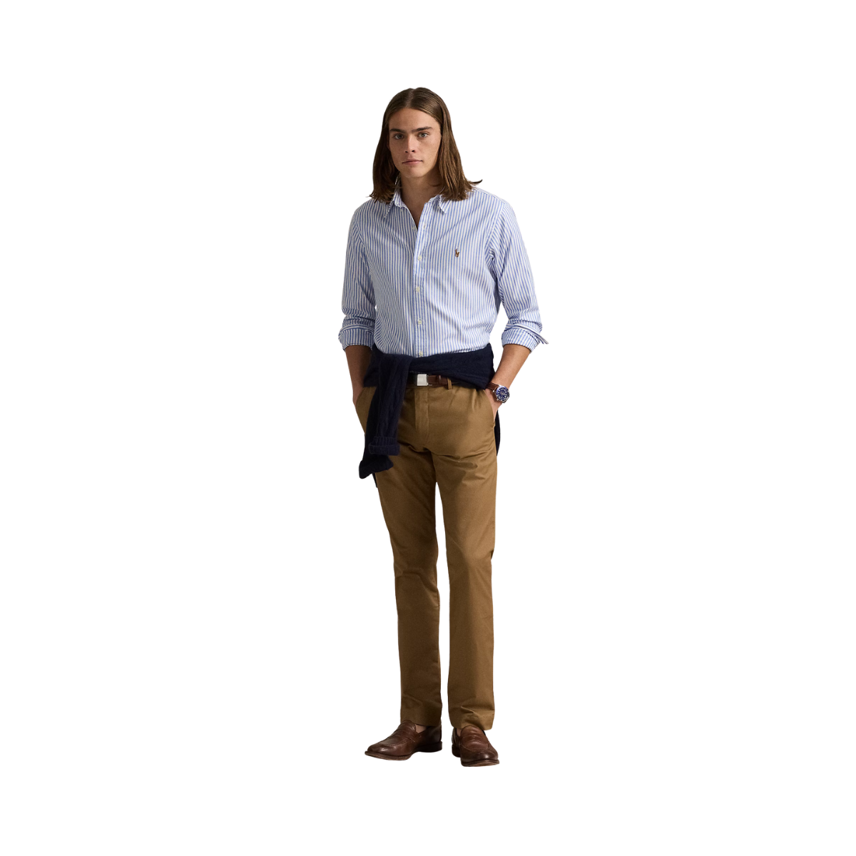 Long Sleeve Sport Shirt - Blue/White