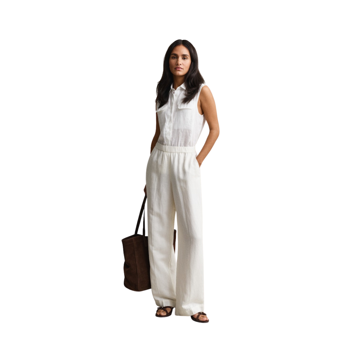 Linen Blend Pull On Pants - Eggshell