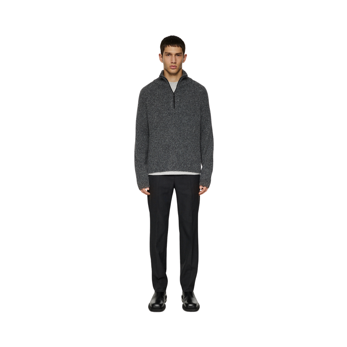 Victor Zip Wool Sweater - Dark Grey Melange