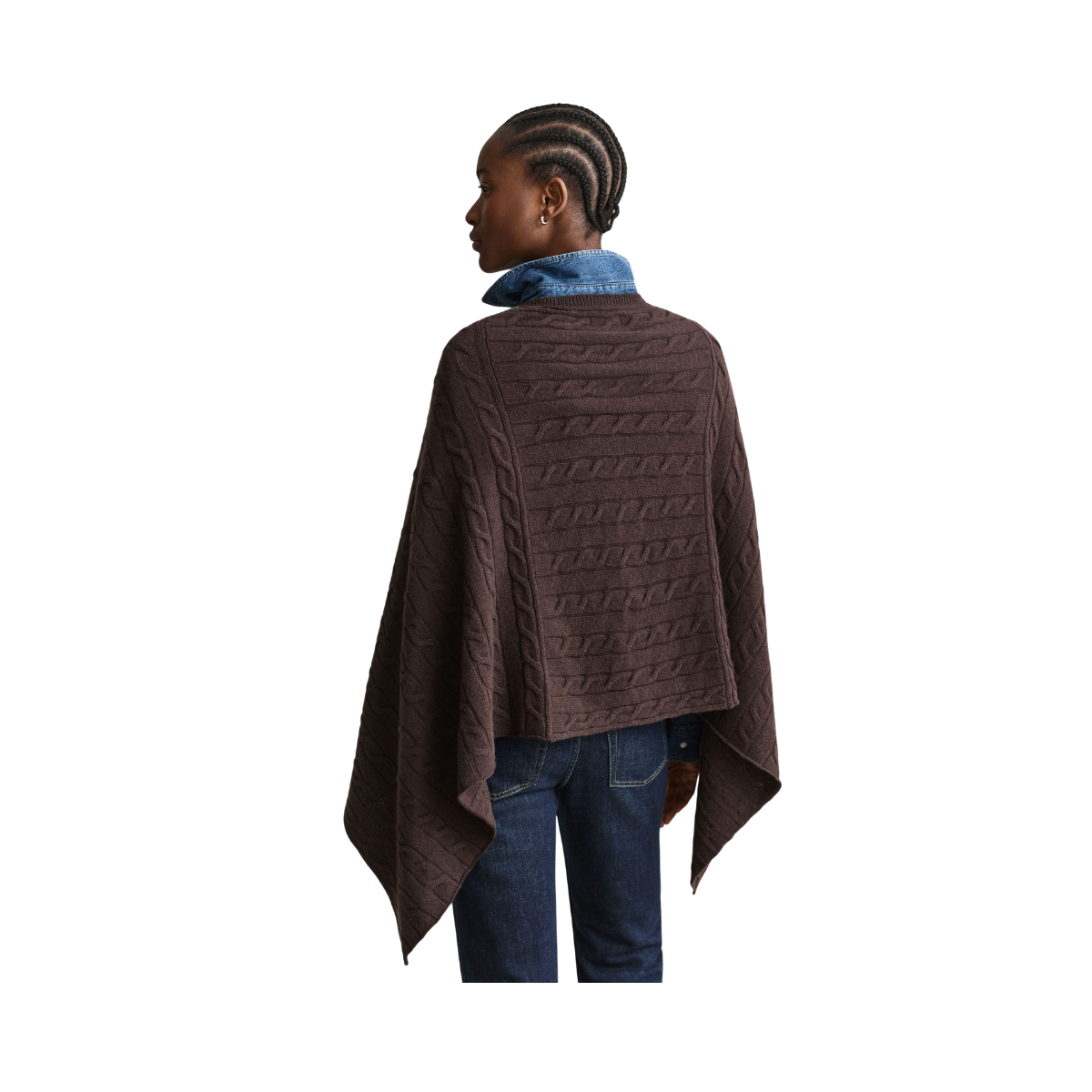 Wool Cable Poncho - Deep Brown