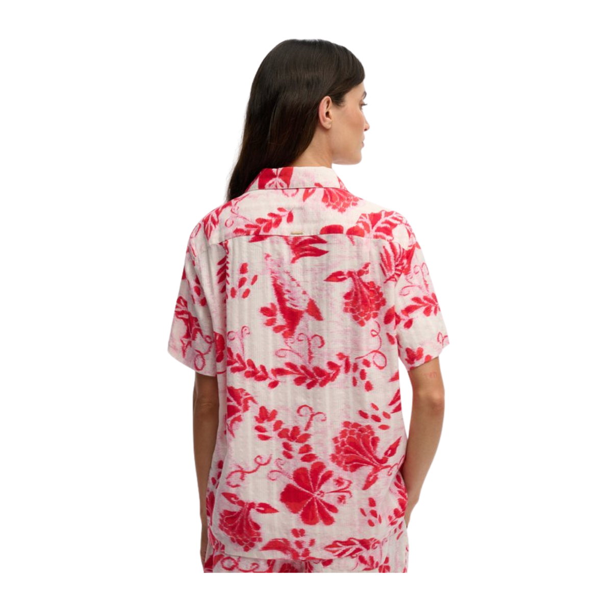 Beach Printed S/S Shirt - Ikat Floral Red